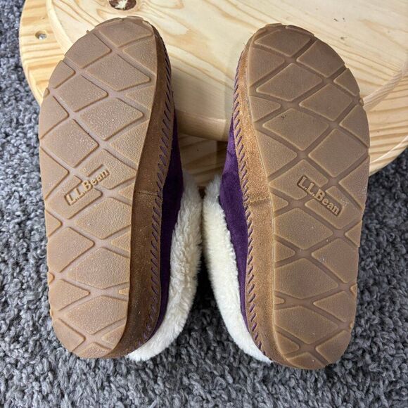 LL Bean Wicked Good Slippers Squam Lake Women 5 Purple Suede Shearling Lambswool - Picture 9 of 9
